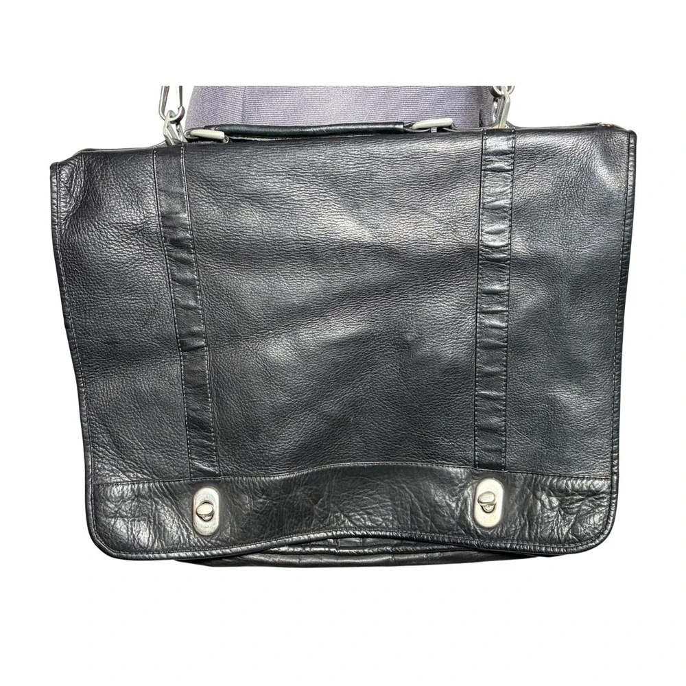 Vintage 90s Black Leather Messenger Unisex Black Large Laptop‎ Bag IMPERFECTIONS